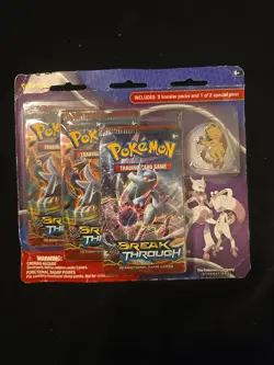 Pokemon XY BREAKthrough Blister 3 Pack w Mega Mewtwo X Pin TCG Evolution Sealed - Image 1