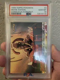 PSA 10 GEM MINT 1999 TOPPS POKEMON MOVIE EDITION CONSCIOUS CONGRATULATIONS #3 - Image 1