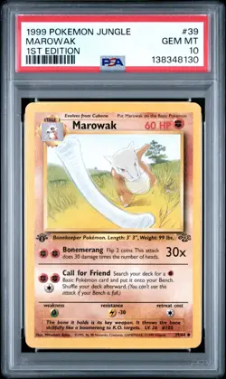 1999 Pokemon Jungle 1st Edition Marowak 39 FRESHLY GRADED PSA 10 GEM MINT - Image 1
