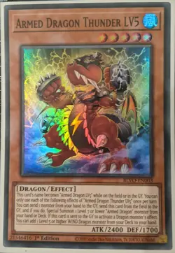 YuGiOh Armed Dragon Thunder LV5 Super Rare BLVO-EN003 1st Edition NM - Image 1