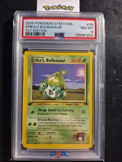 First Edition 2000 Pokemon Gym Challenge 39/132 Erika's Bulbasaur PSA NM-MT 8 - Image 1