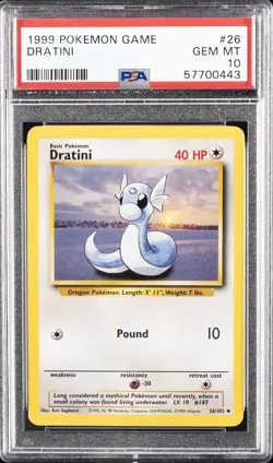 1999 POKEMON BASE SET UNLIMITED #26 DRATINI PSA 10 - Image 1