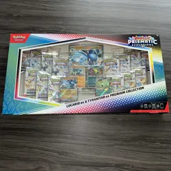 Pokemon TCG Prismatic Evolutions Lucario & Tyranitar EX Sealed Premium Coll NIB - Image 1