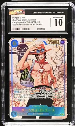 Portgas D. Ace OP13-119 SEC Carrying on His Will ONE PIECE Card CGC GEM MINT 10 - Image 1