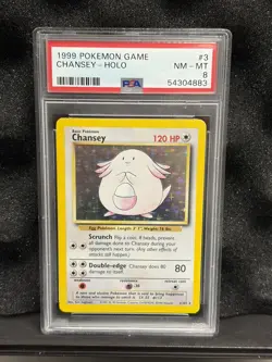 Original BASE SET Chansey 3/102 Holo Graded Pokemon Card - PSA 8 - Image 1