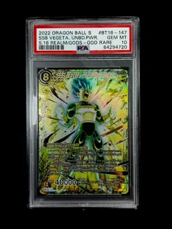 SSB VEGETA, UNBRIDLED POWER GOD RARE 2022 DBS Card Game PSA10 BT16-147 GDR - Image 1
