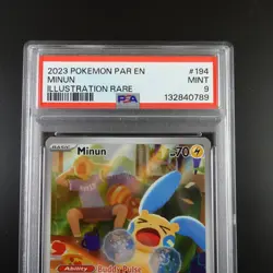 PSA 9 Minun 194/182 Pokemon Paradox Rift Full Art Graded Card - Image 2