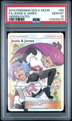 2019 Pokemon Sun & Moon Hidden Fates Full Art Jessie & James #68 PSA 10 - Image 1