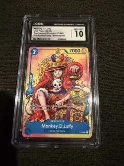 CGC 10 Monkey D. Luffy P-043 2nd Anniversary Tournament Promo One Piece - Image 1