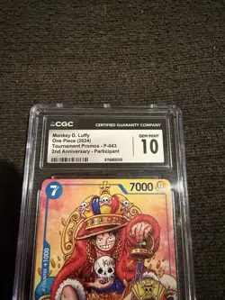 CGC 10 Monkey D. Luffy P-043 2nd Anniversary Tournament Promo One Piece - Image 2