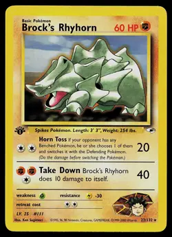 Pokemon Card - Brock's Rhyhorn Gym Heroes 22/132 Rare 1st Edition - Image 1