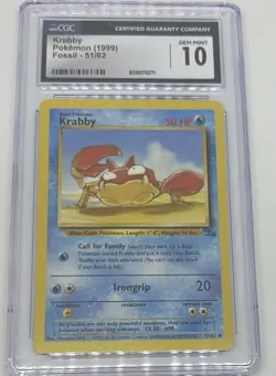 1999 Pokemon TCG Krabby 51/62 Fossil 1st Edition GRADED CGC 10 Gem Mint - Image 1