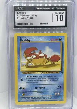 1999 Pokemon TCG Krabby 51/62 Fossil 1st Edition GRADED CGC 10 Gem Mint - Image 2