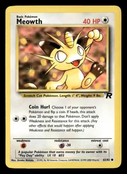 Meowth - 62/82 - Common - Team Rocket - Pokemon Card - LP - Image 1