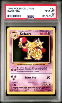 1999 Pokemon Unlimited Base Set Kadabra #32 PSA 10 GEM MINT - Image 1
