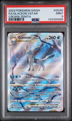 2023 POKEMON SWORD & SHIELD CROWN ZENITH #GG40 FULL ART/GLACEON VSTAR PSA 9 - Image 1