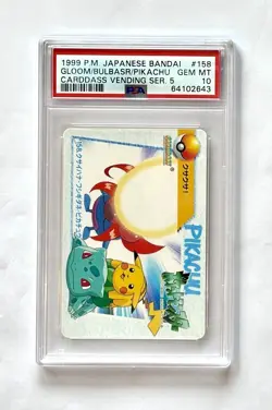 1999 POKEMON Vending Ser. 5 Pikachu/Bulbasaur/Gloom #158 Pocket Monsters PSA 10 - Image 1