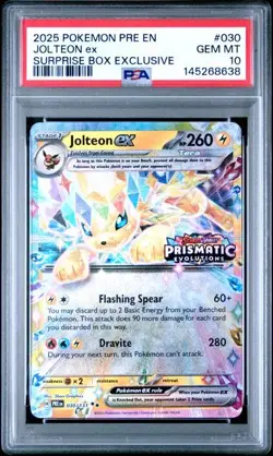 Pokemon Prismatic Evolutions Jolteon ex 030/131 Surprise Box Stamped PSA 10 - Image 1