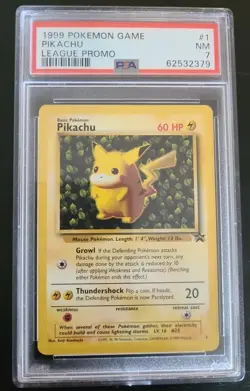 1999 POKEMON GAME PIKACHU LEAGUE PROMO BLACK STAR CARD #1 PSA 7 NM-MT (7208) - Image 1