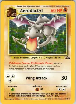 Pokemon Aerodactyl 1/62 Fossil Holo Rare Unlimited English TCG Card 1999 - Image 1