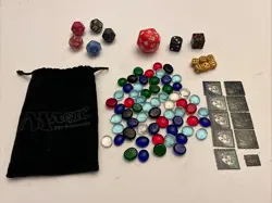 Vintage Magic The Gathering MTG Drawstring Bag & Die & Gem Lot - Image 1