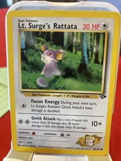 Pokemon TCG 1999-2000 Lt. Surge's Rattata 85/132 Gym heroes Lightly Played LP+ - Image 1