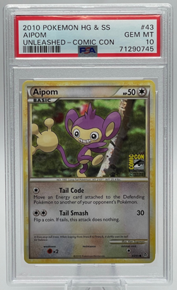 2010 POKEMON HEARTGOLD & SOULSILVER UNLEASHED #43 AIPOM COMIC CON SDCC PSA 10 - Image 1