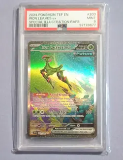 Pokemon Iron Leaves ex 203/162 SV05 Special Illustration Rare Holo PSA 9 - Image 1