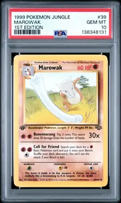 1999 Pokemon Jungle 1st Edition Marowak 39 FRESHLY GRADED PSA 10 GEM MINT - Image 1