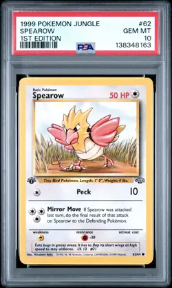 1999 Pokemon Jungle 1st Edition Spearow 62 FRESHLY GRADED PSA 10 GEM MINT - Image 1