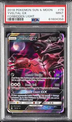 2018 POKEMON SUN & MOON FORBIDDEN LIGHT #79 YVELTAL GX PSA 9 - Image 1