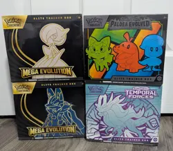Set of 4 Pokemon Elite Trainer Box Mega Evolution Paldea Evolved Temporal Forces - Image 1