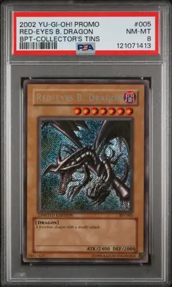 2002 YU-GI-OH! PROMO BPT-COLLECTOR'S TINS #005 RED-EYES B. DRAGON PSA 8 - Image 1