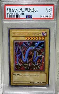 2002 Yu-Gi-Oh MRL 103 SERPENT NIGHT DRAGON PSA 9- HEAVY FOIL BLEED - Image 1