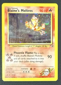 Pokemon TCG Blaine's Moltres Gym Heroes Holo Card Ungraded Rare 1/132 - Image 1