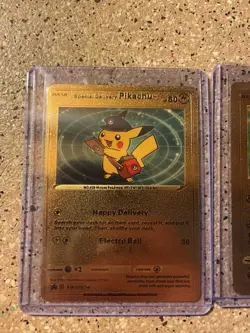 Pokemon Textured Gold Foil Fan Art Pokemon(Lots Of 3 Cards) Pikachu Lot - Image 2