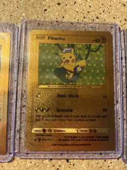 Pokemon Textured Gold Foil Fan Art Pokemon(Lots Of 3 Cards) Pikachu Lot - Image 3