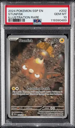 2024 POKEMON SSP EN-SURGING SPARKS ILLUSTRATION RARE #202 STUNFISK PSA 10 - Image 1