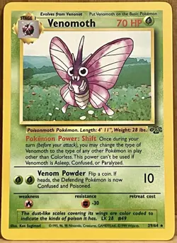 Venomoth Pokemon TCG Jungle Set Unlimited 29/64 Rare Non-Holo LP - Image 1