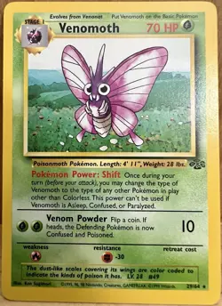 Venomoth Pokemon TCG Jungle Set Unlimited 29/64 Rare Non-Holo LP - Image 2