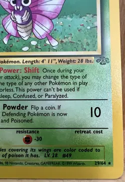 Venomoth Pokemon TCG Jungle Set Unlimited 29/64 Rare Non-Holo LP - Image 3