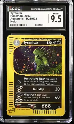CGC 9.5 MINT+ Tyranitar H28/H32 Holo 2003 Pokemon Aquapolis Pop 6 - Image 1