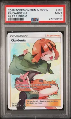 PSA 9 GARDENIA 149/156 ULTRA PRISM SUN & MOON FULL ART HOLO RARE 2018 POKEMON - Image 1