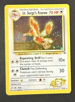 Pokemon TCG Gym Heroes Lt. Surge's Fearow Holo Rare Card 007/132 Unlimited - Image 1