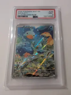 Pokemon TCG Ducklett Illustration Rare Card 109/086 Sv: White Flare PSA 9 Mint - Image 1