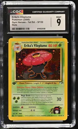 CGC 9 Erika's Vileplume Gym Heroes 1st Edition 5/132 Holo SWIRL Pokemon Card - Image 1