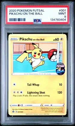 2020 POKEMON FUTSAL #001 PIKACHU ON THE BALL PSA 9 - Image 1