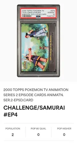 2000 Topps Pokemon TV Animation Series 2 Challenge of the Samurai #EP4 PSA 10. - Image 1