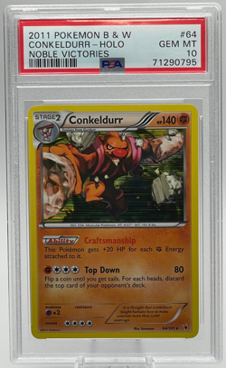 2011 POKEMON BLACK & WHITE NOBLE VICTORIES #64 CONKELDURR-HOLO PSA 10 GEM MINT - Image 1