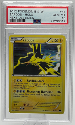 2012 POKEMON BLACK & WHITE NEXT DESTINIES #41 ZAPDOS-HOLO PSA 10 GEM MINT - Image 1